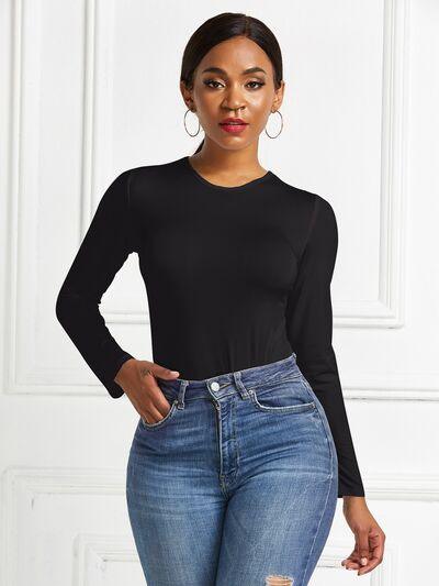 Round Neck Long Sleeve Bodysuit - Immenzive