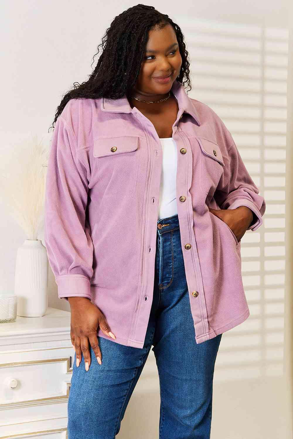 Heimish Cozy Girl Full Size Button Down Shacket - Immenzive