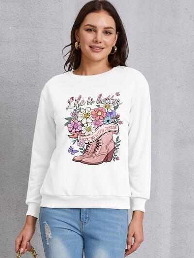 Graphic Round Neck Long Sleeve Sweatshirt - Immenzive