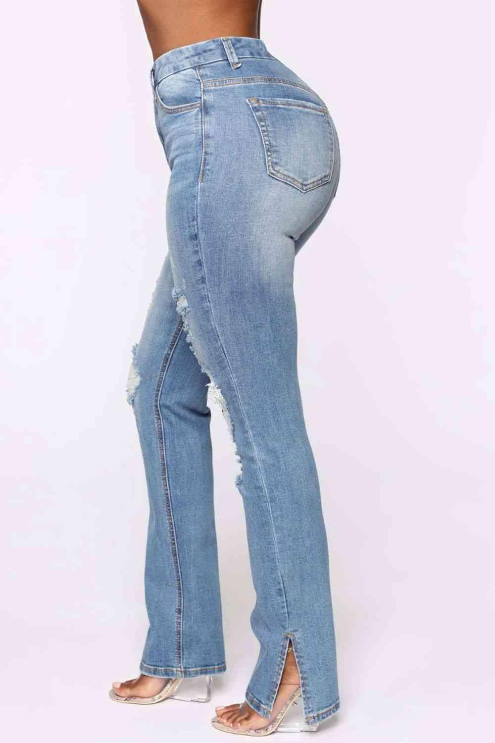 Distressed Slit Jeans - Immenzive