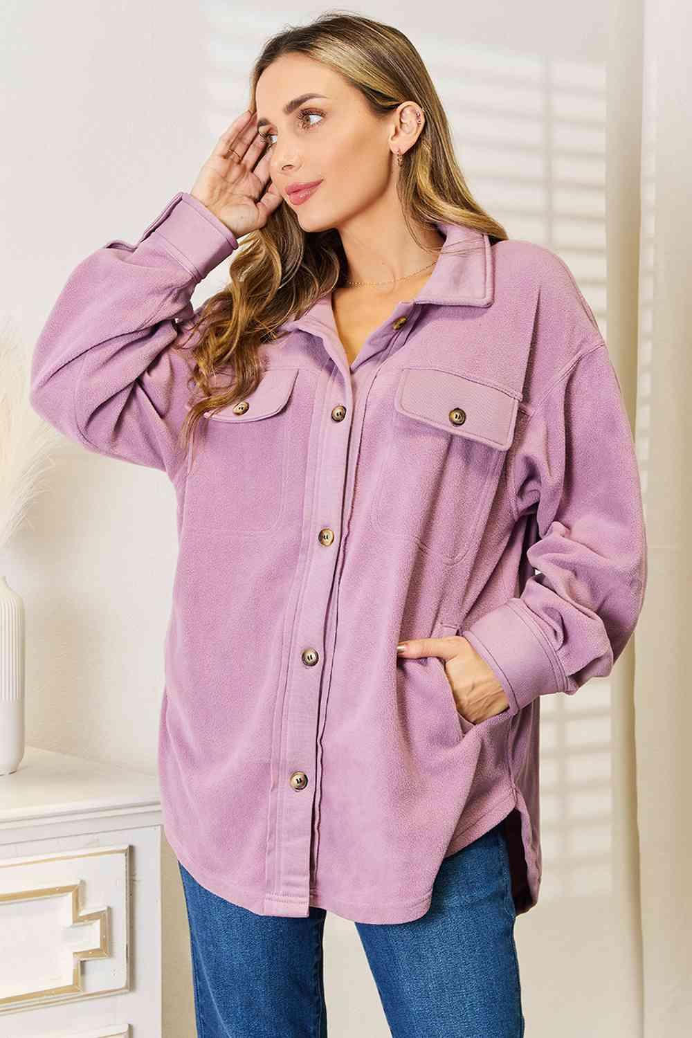 Heimish Cozy Girl Full Size Button Down Shacket - Immenzive