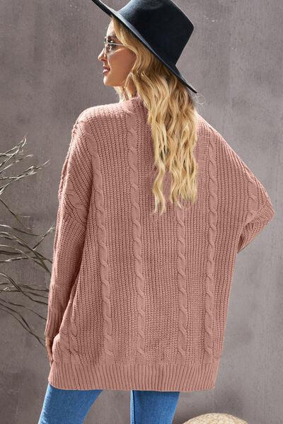 Cable-Knit Open Front Dropped Shoulder Cardigan - Immenzive