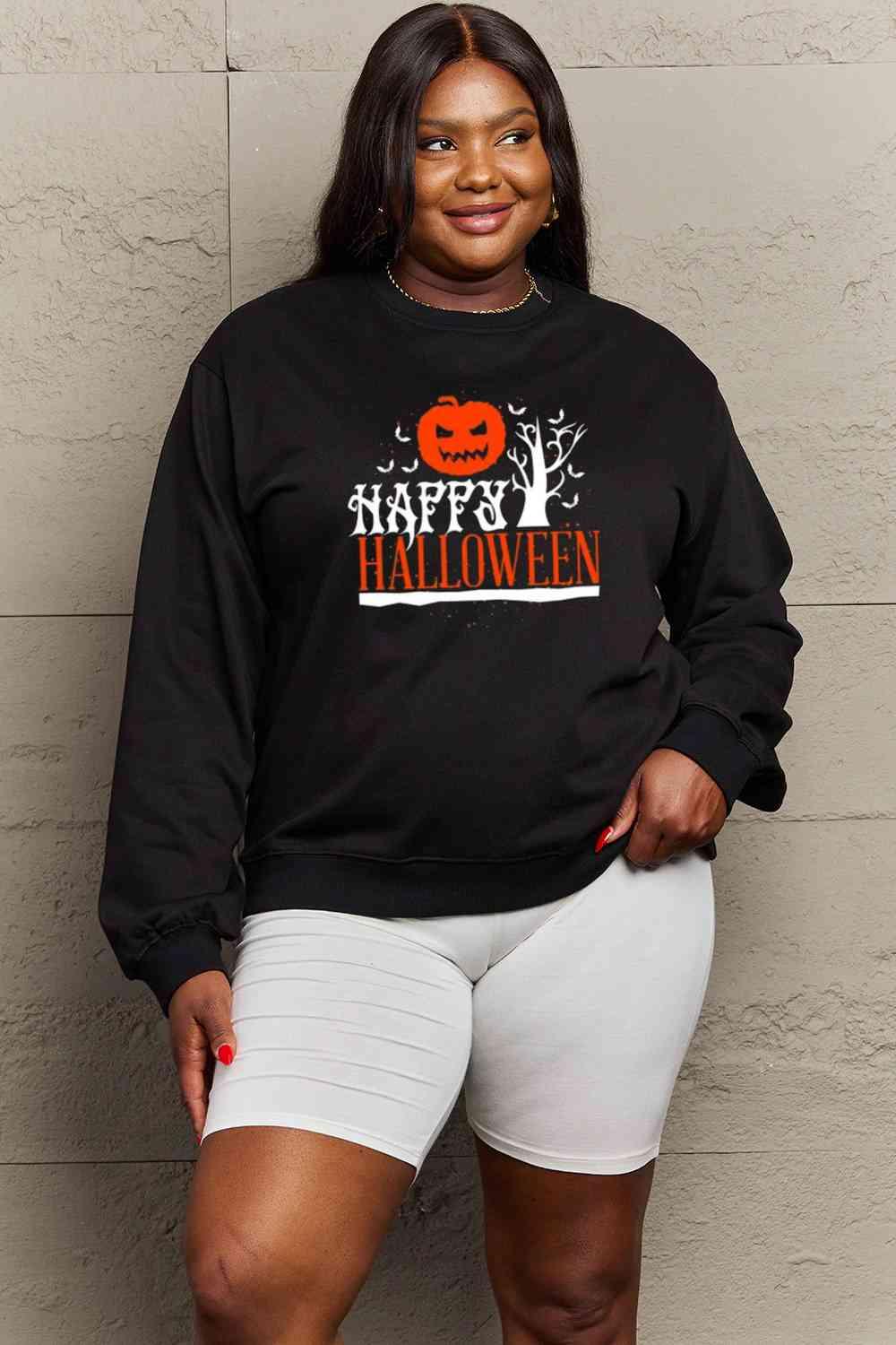Simply Love Full Size HAPPY HALLOWEEN Graphic Sweatshirt - Immenzive