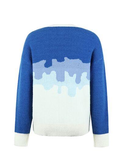 Color Block Dropped Shoulder Sweater - Immenzive