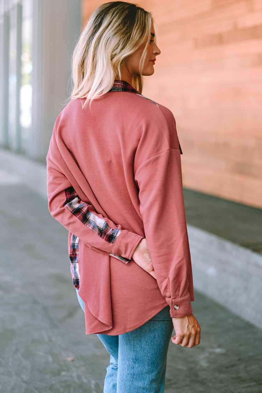 Plaid Button Down Collared Jacket - Immenzive