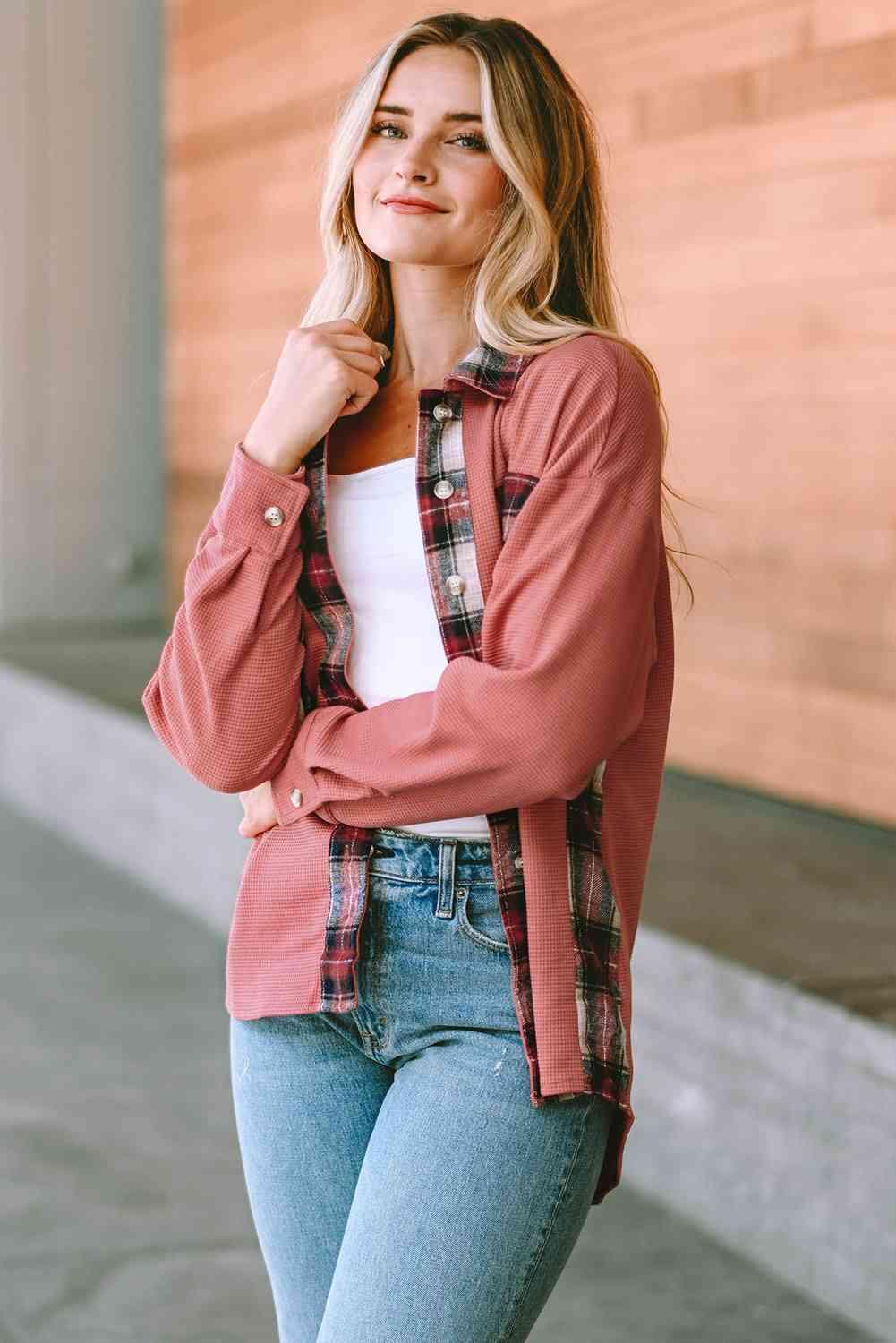Plaid Button Down Collared Jacket - Immenzive