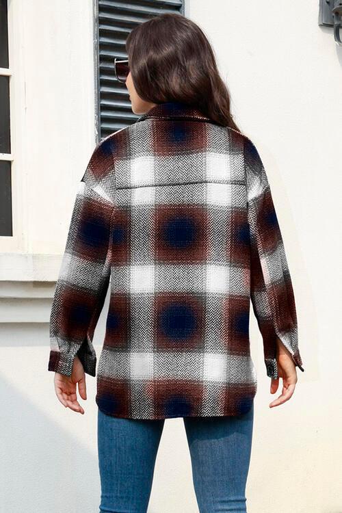 Plaid Button Up Collared Neck Jacket - Immenzive