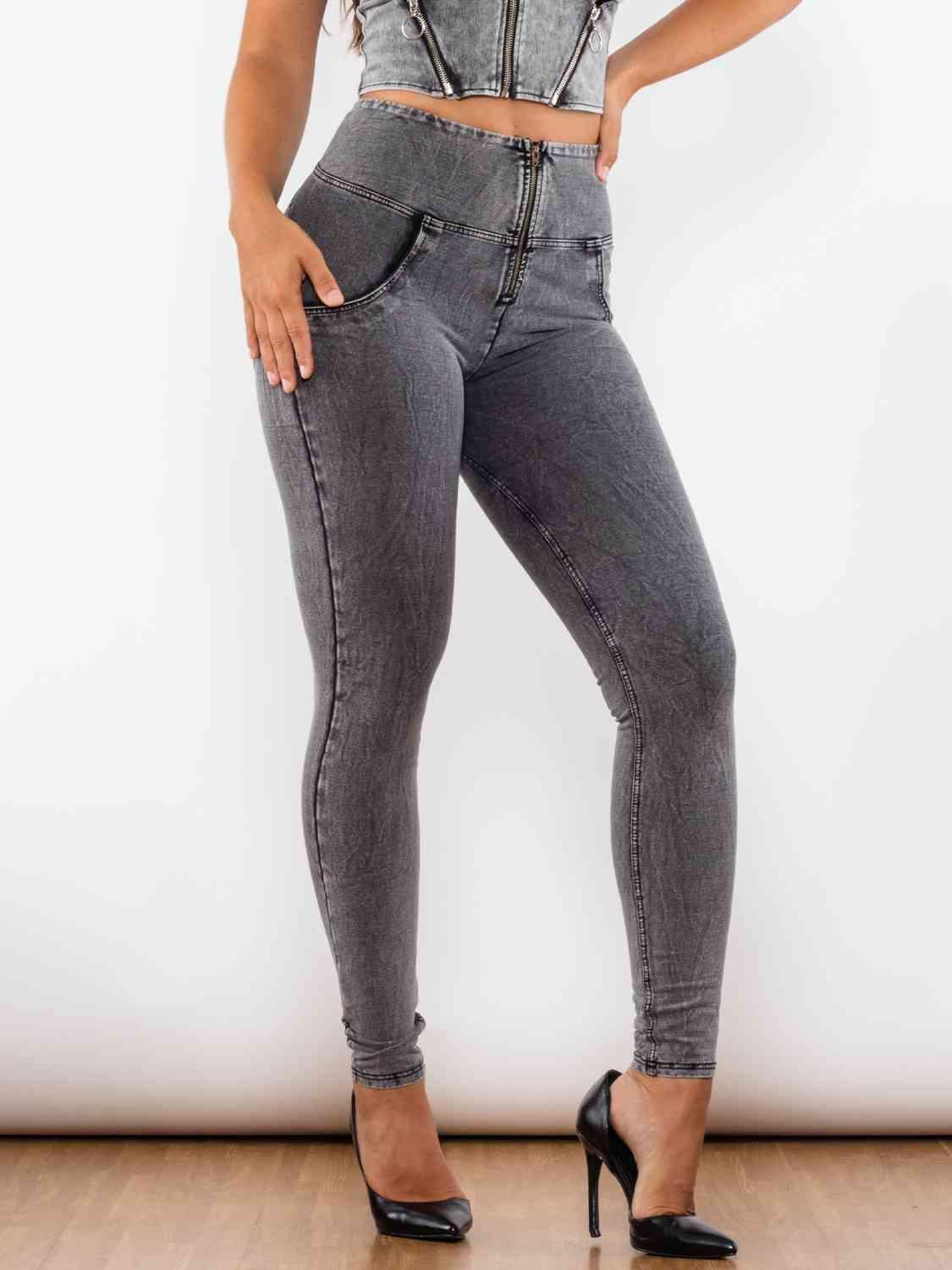 Full Size Zip-Up Skinny Jeans - Immenzive