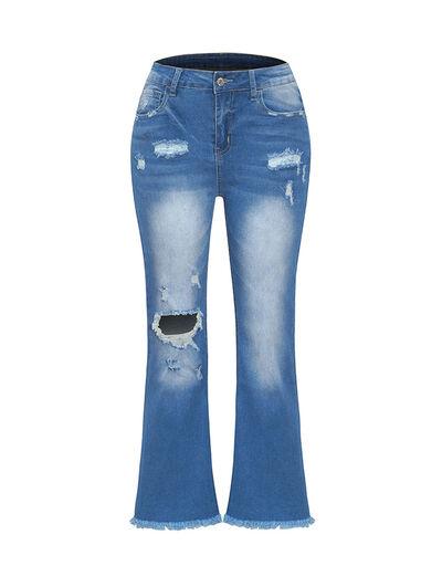 Distressed Raw Hem Jeans with Pockets - Immenzive