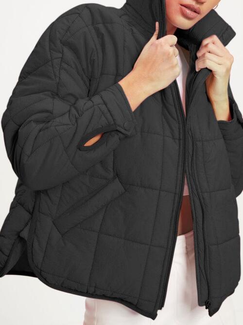 Zip Up Collared Neck Long Sleeve Jacket - Immenzive
