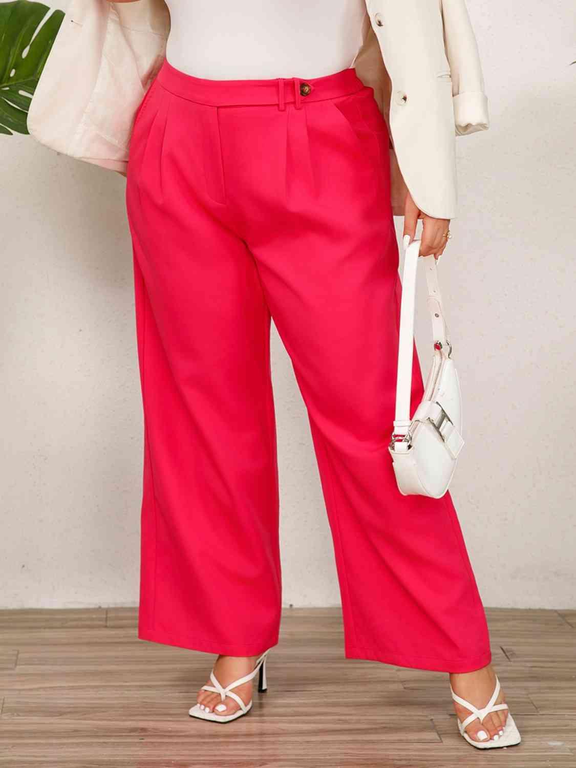 Plus Size Wide Leg Pants with Pockets - Immenzive