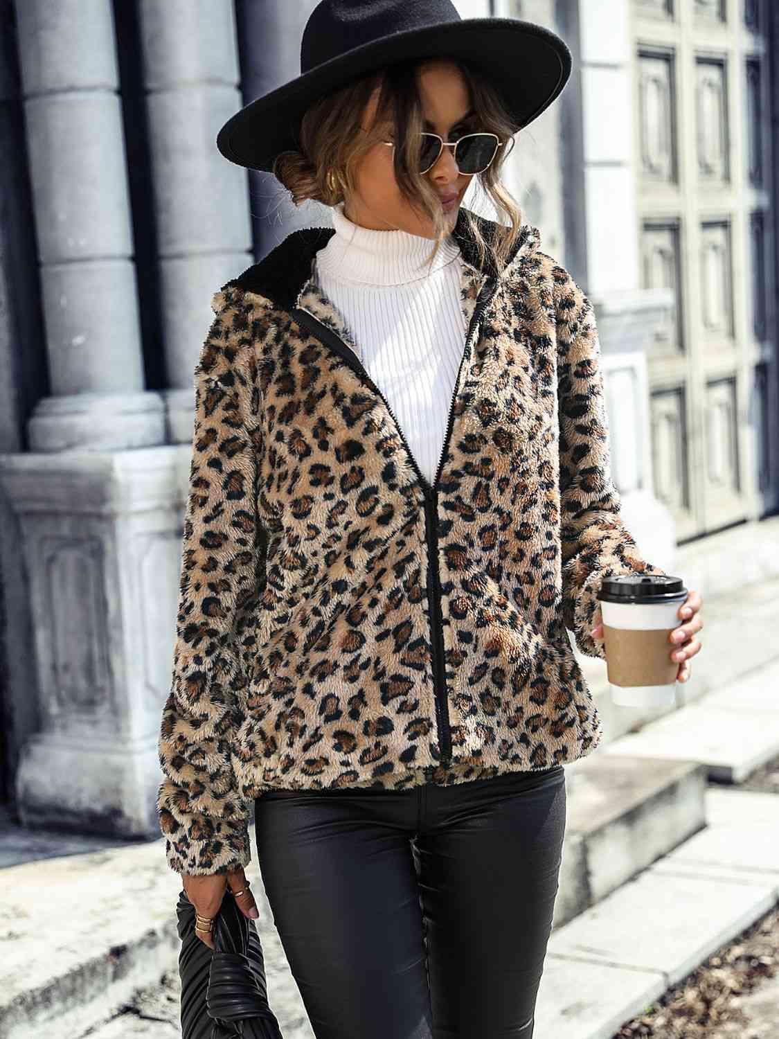 Leopard Zip-Up Hooded Jacket - Immenzive