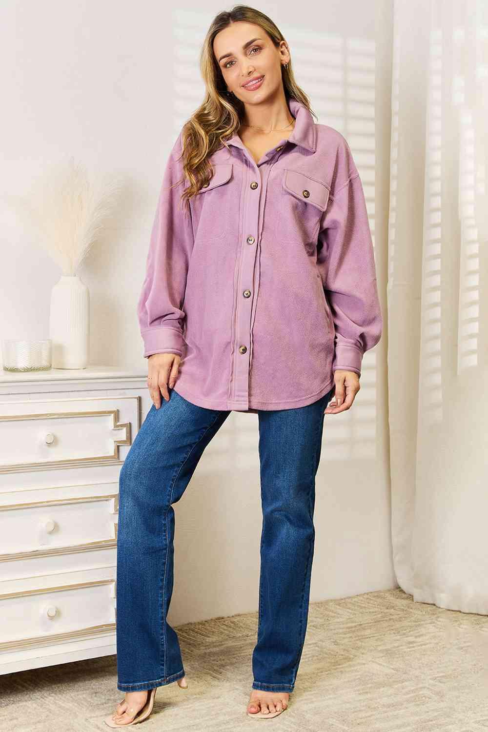 Heimish Cozy Girl Full Size Button Down Shacket - Immenzive
