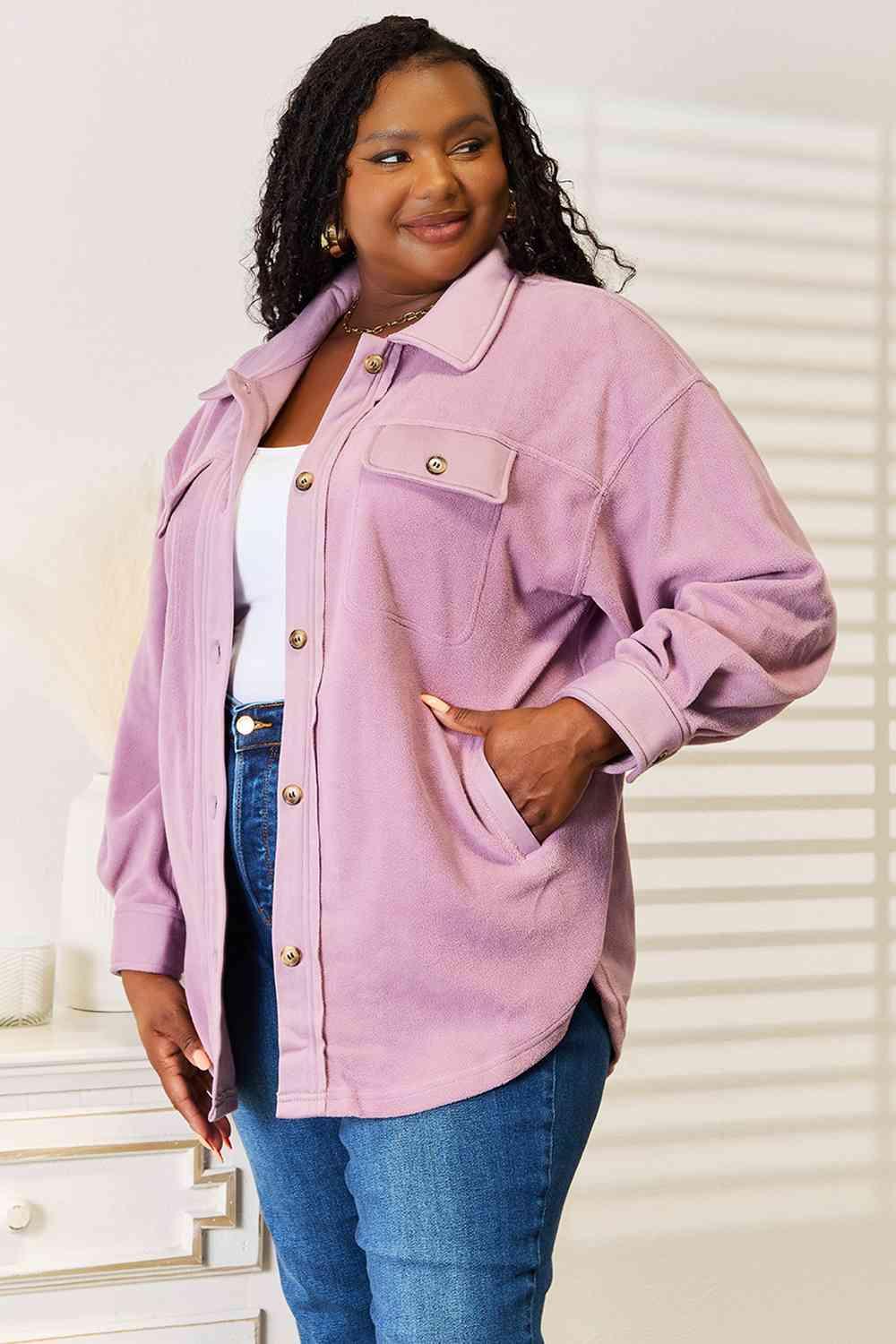 Heimish Cozy Girl Full Size Button Down Shacket - Immenzive