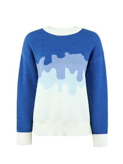 Color Block Dropped Shoulder Sweater - Immenzive