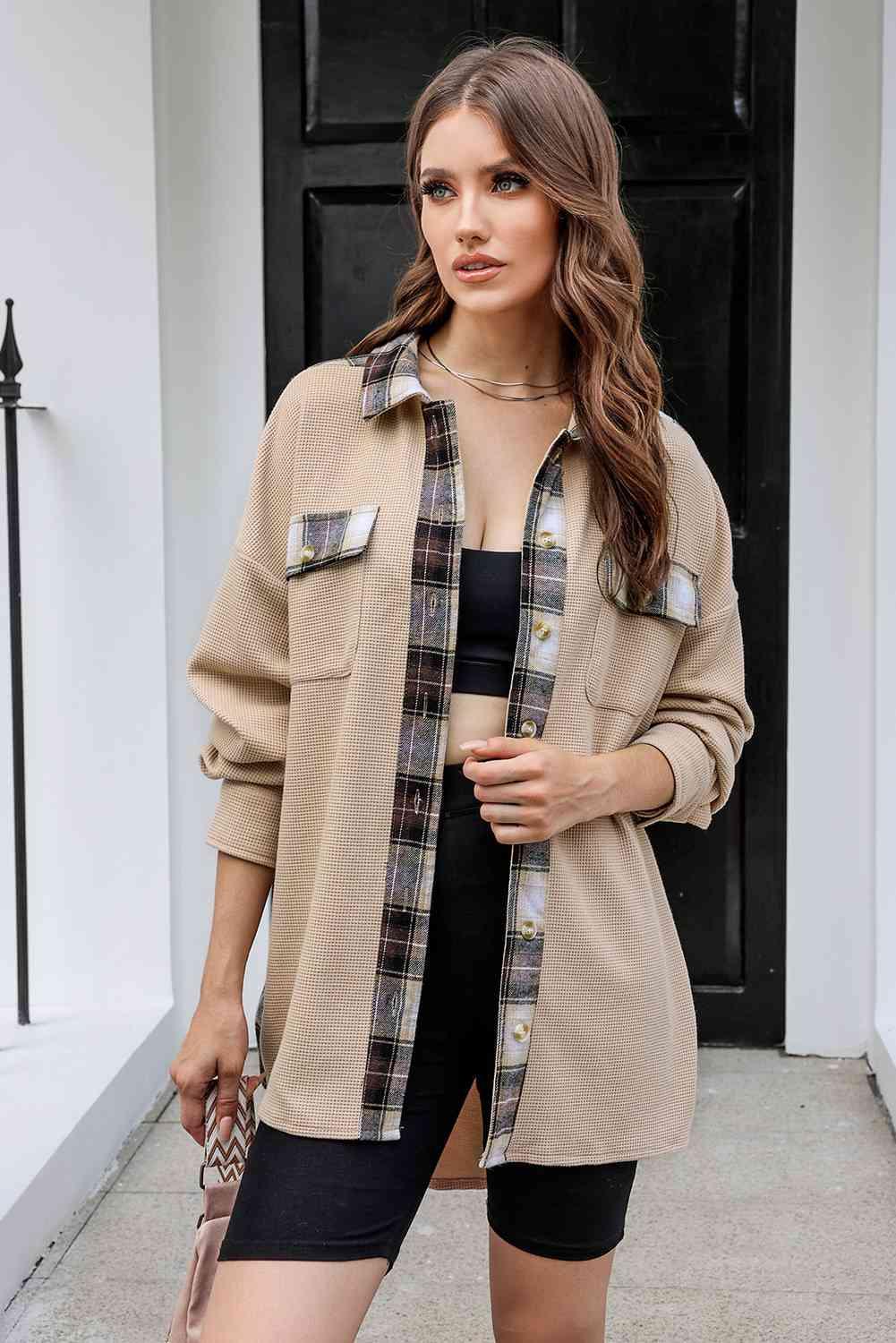 Plaid Button Down Collared Jacket - Immenzive