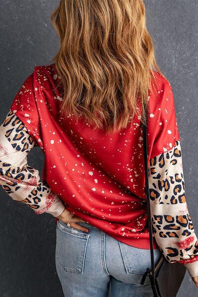 Leopard Round Neck Dropped Shoulder Sweatshirt - Immenzive