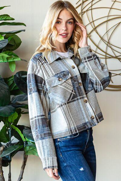 Reborn J Plaid Button Up Long Sleeve Shacket - Immenzive