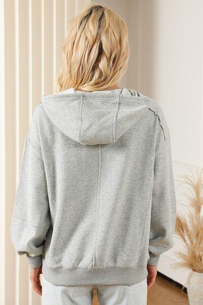 Drawstring Long Sleeve Hoodie - Immenzive