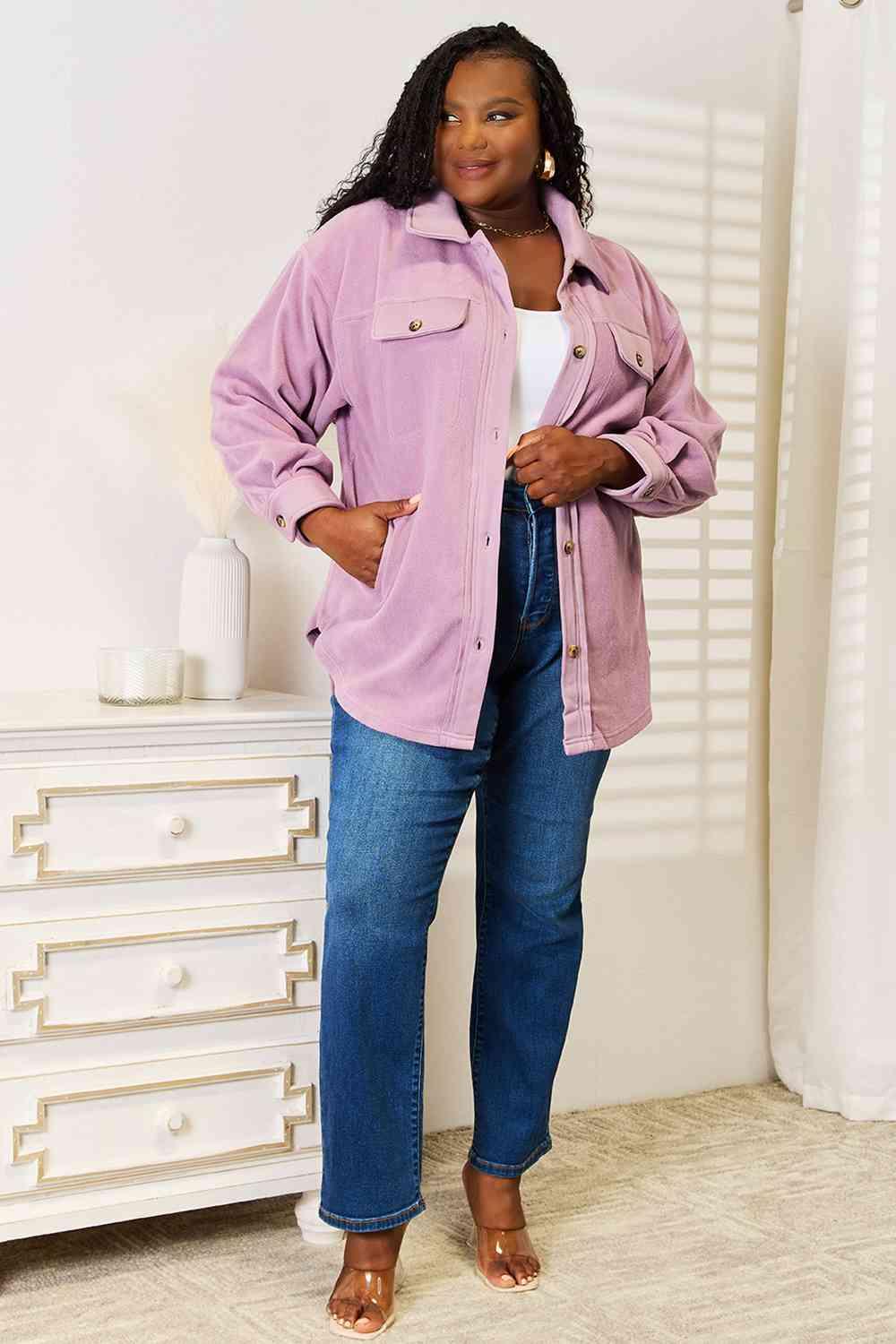 Heimish Cozy Girl Full Size Button Down Shacket - Immenzive