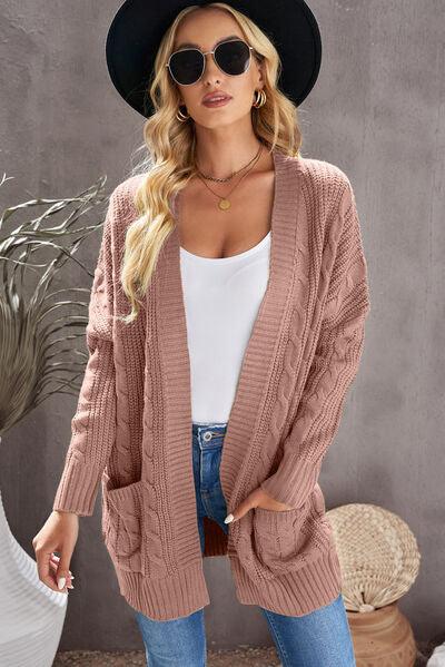 Cable-Knit Open Front Dropped Shoulder Cardigan - Immenzive