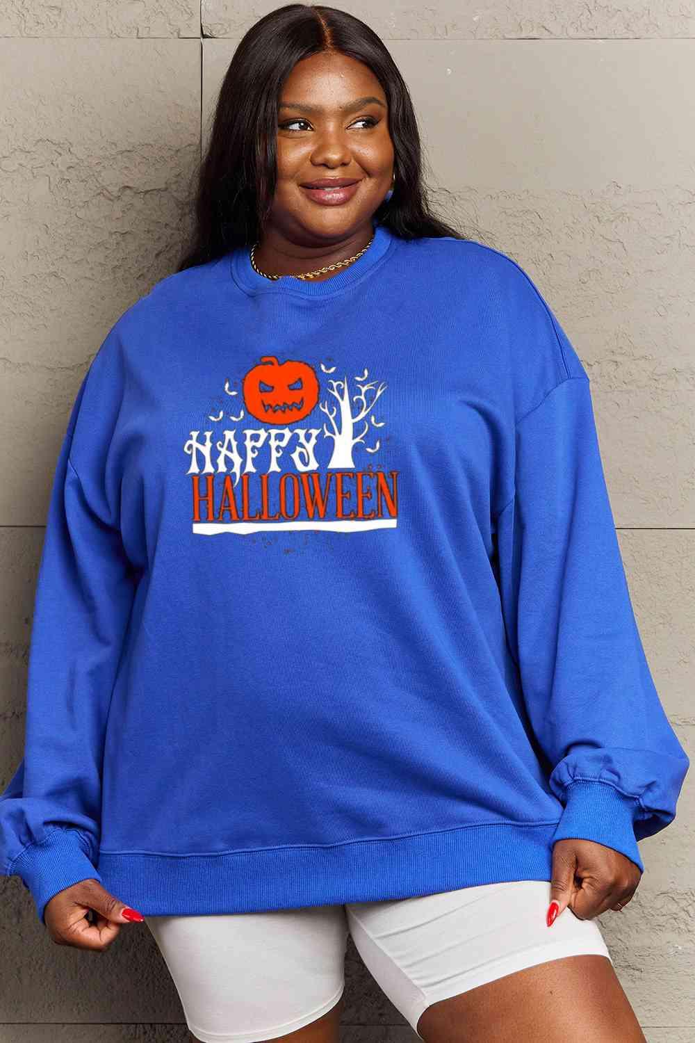 Simply Love Full Size HAPPY HALLOWEEN Graphic Sweatshirt - Immenzive