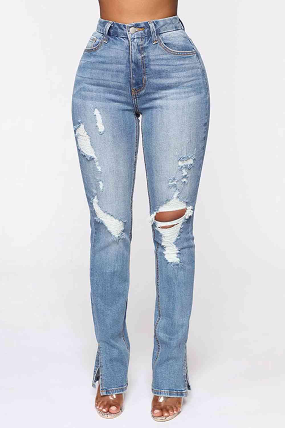 Distressed Slit Jeans - Immenzive
