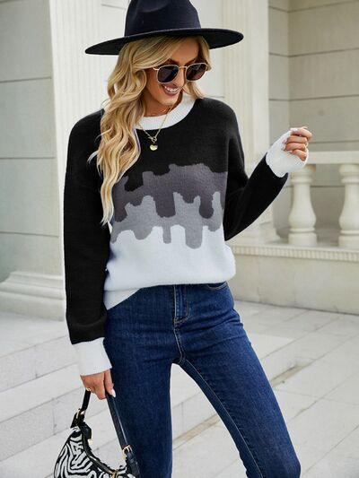 Color Block Dropped Shoulder Sweater - Immenzive