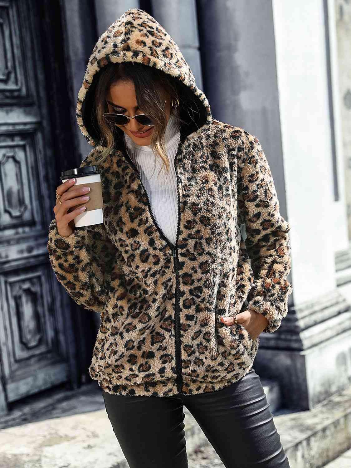 Leopard Zip-Up Hooded Jacket - Immenzive