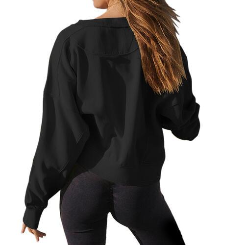 Round Neck Drop Shoulder Long Sleeve Sweatshirt - Immenzive