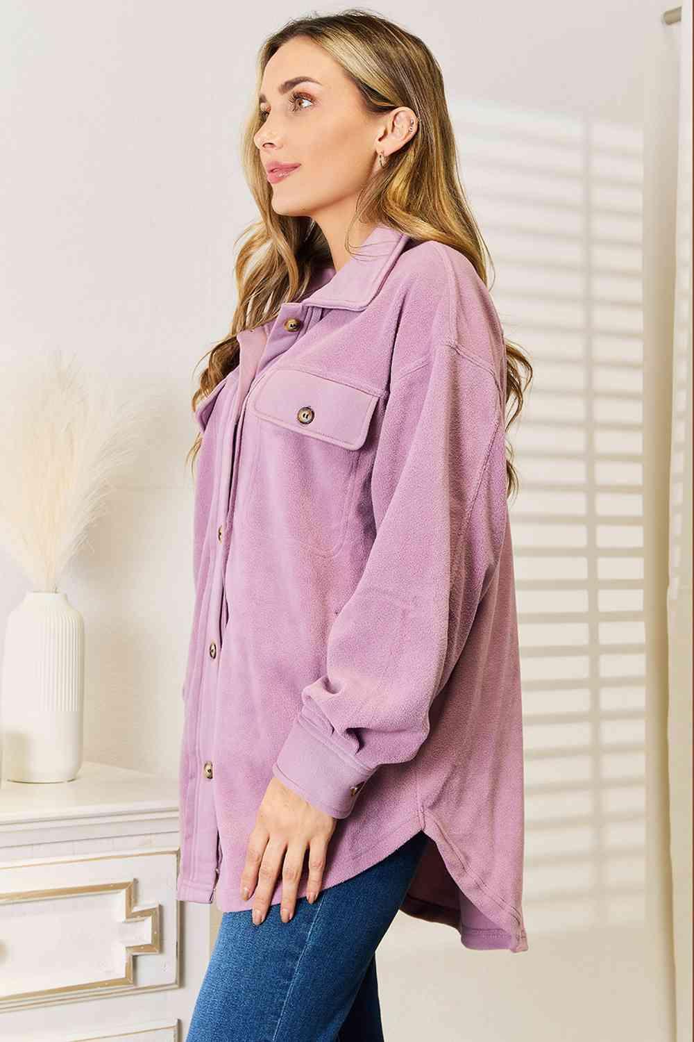 Heimish Cozy Girl Full Size Button Down Shacket - Immenzive