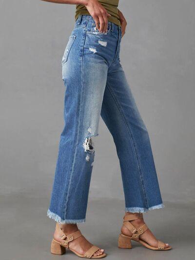 Distressed Raw Hem Jeans with Pockets - Immenzive