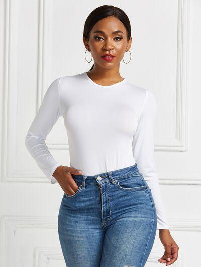 Round Neck Long Sleeve Bodysuit - Immenzive