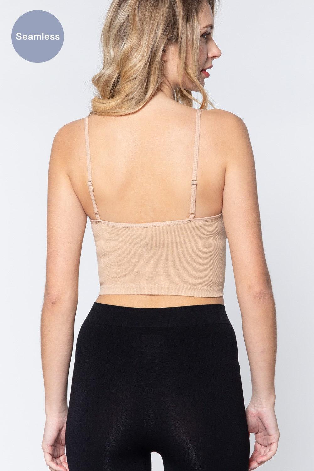 ACTIVE BASIC Round Neck Crop Rib Seamless Cami - Immenzive