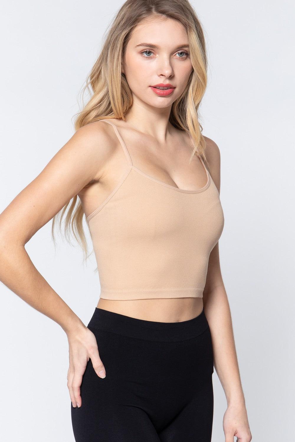 ACTIVE BASIC Round Neck Crop Rib Seamless Cami - Immenzive