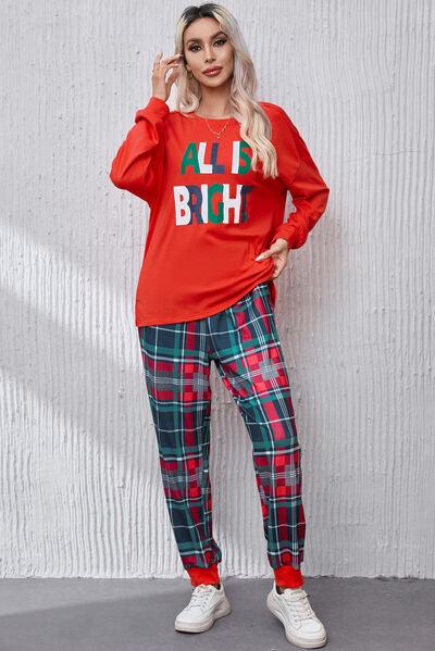 ALL IS BRIGHT Round Neck Top and Plaid Pants Lounge Set - Immenzive