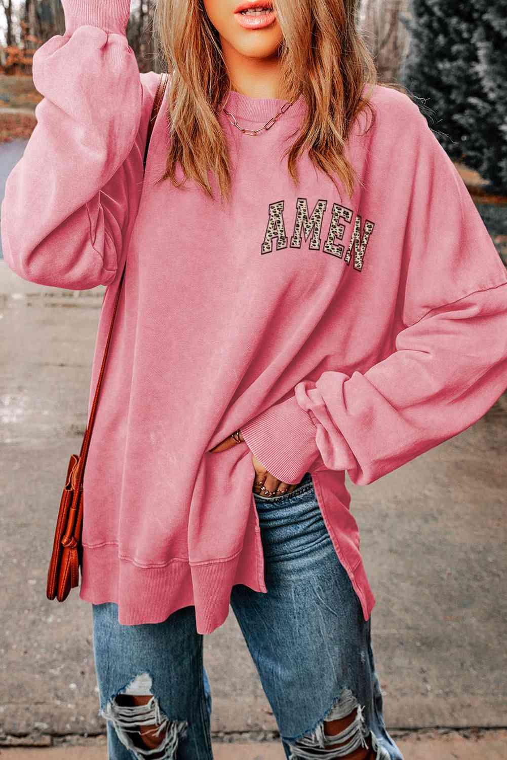 AMEN Graphic Dropped Shoulder Slit Sweatshirt - Immenzive