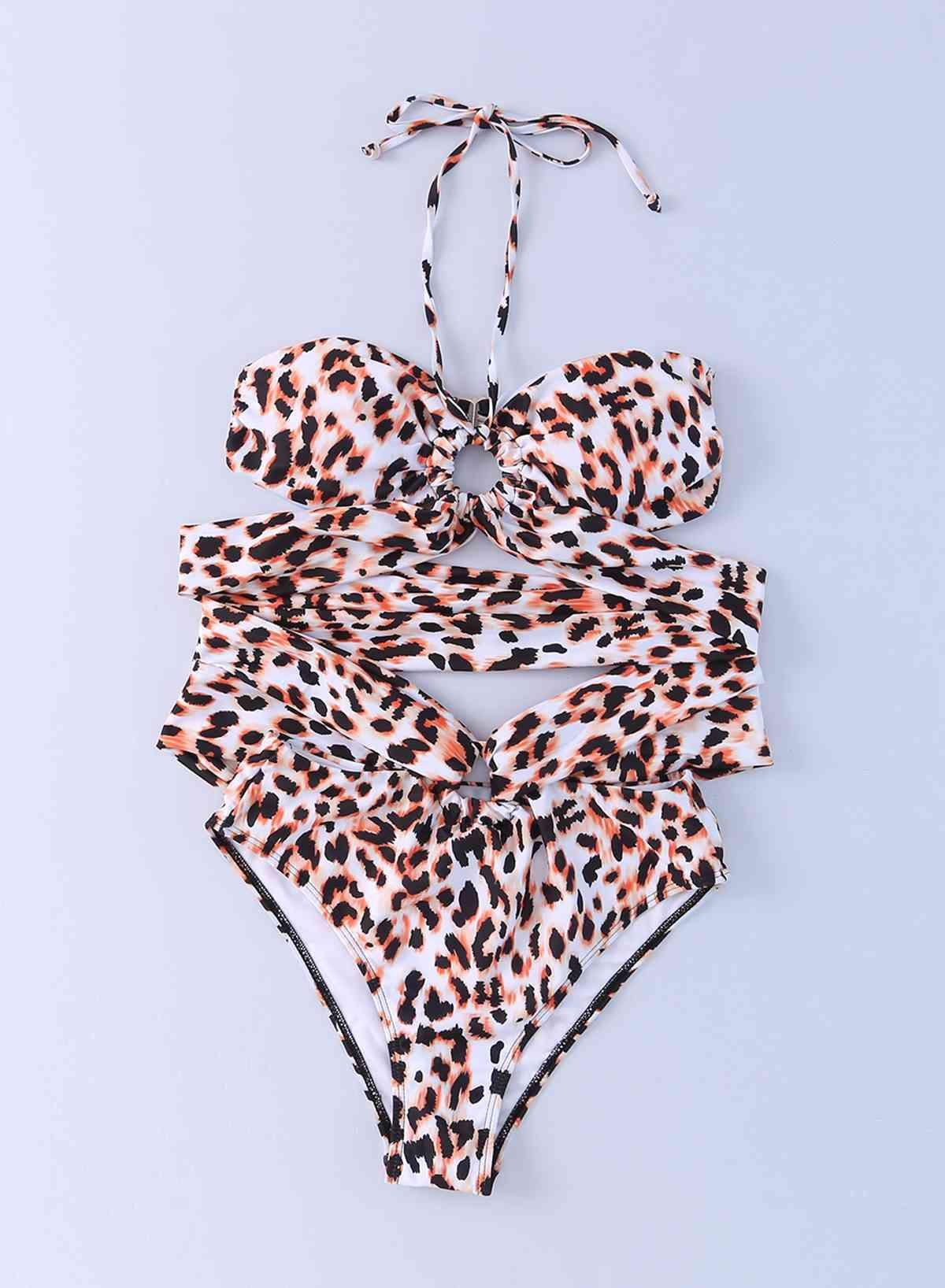 Animal Print Halter Neck One-Piece Swimsuit - Immenzive