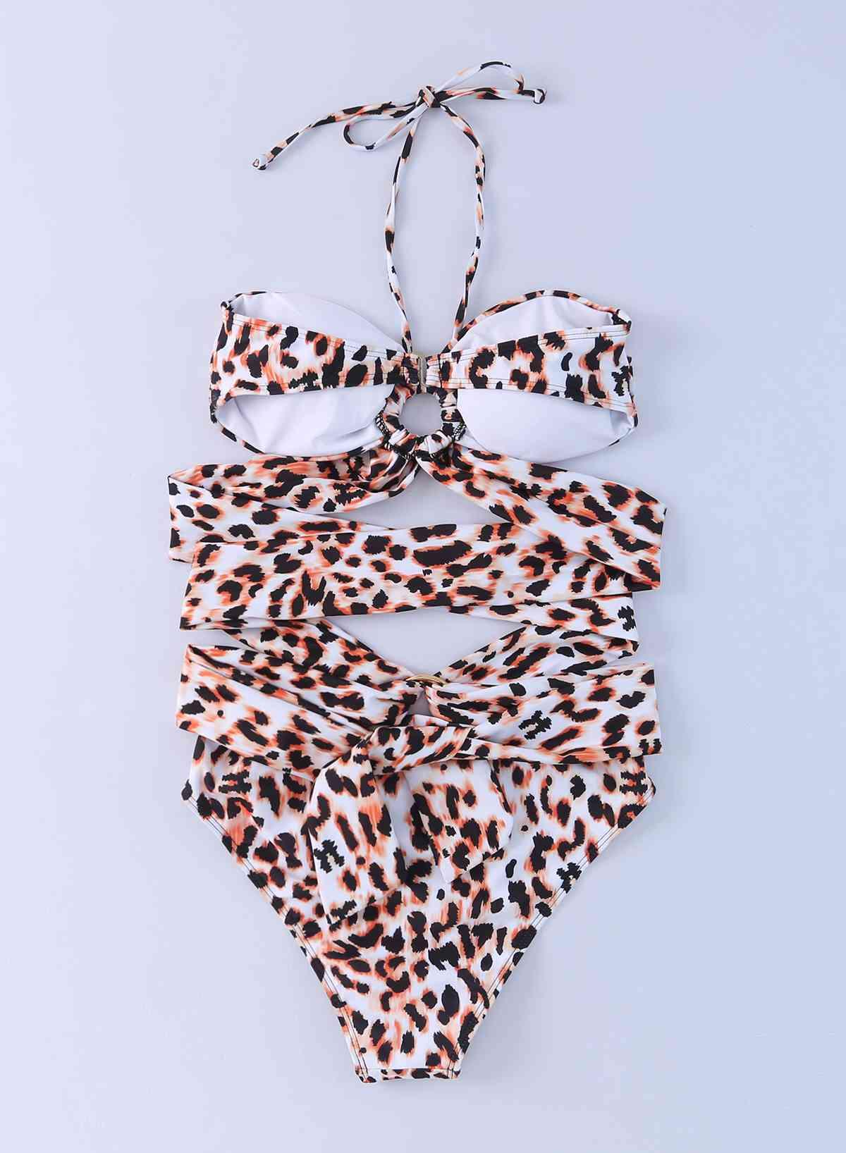 Animal Print Halter Neck One-Piece Swimsuit - Immenzive