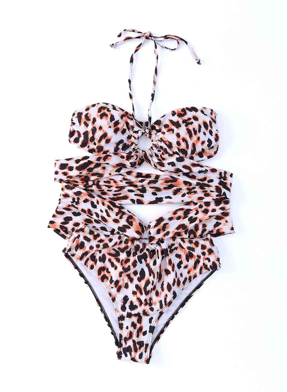 Animal Print Halter Neck One-Piece Swimsuit - Immenzive