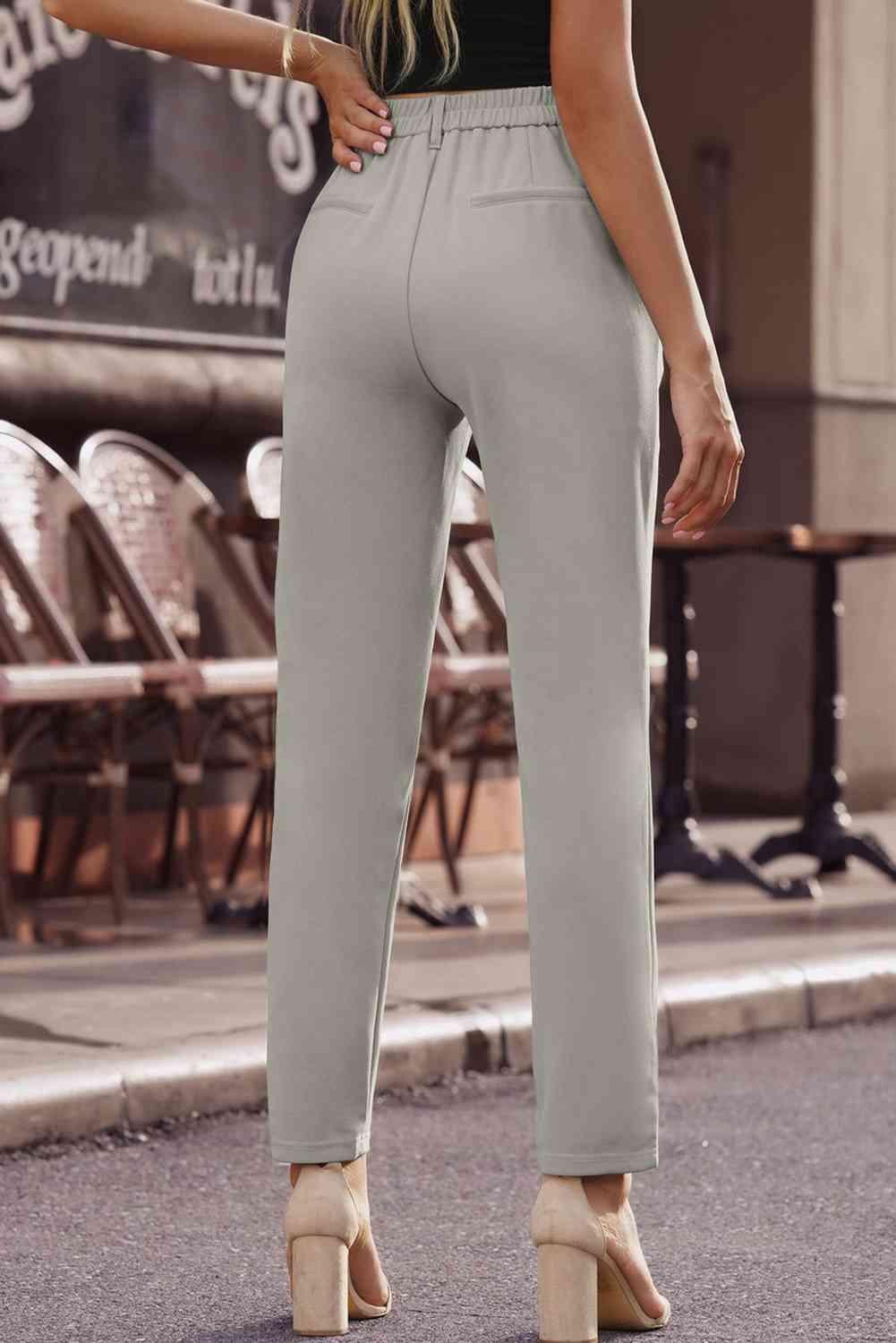 Ankle-Length Straight Leg Pants with Pockets - Immenzive