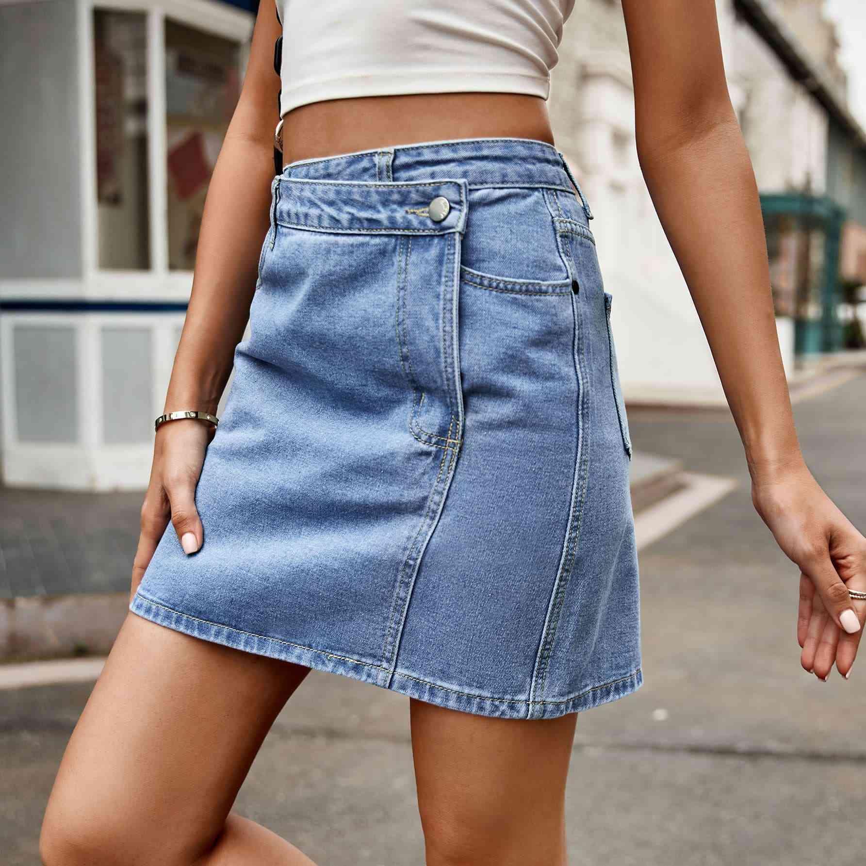 Asymmetrical Denim Mini Skirt - Immenzive