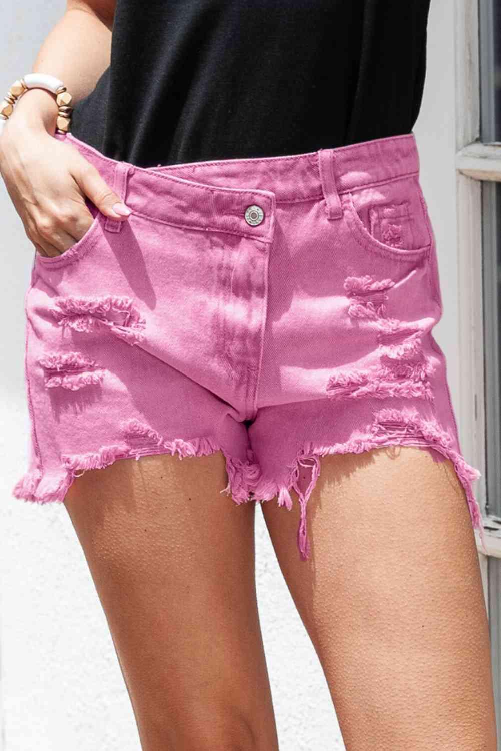 Asymmetrical Distressed Denim Shorts - Immenzive