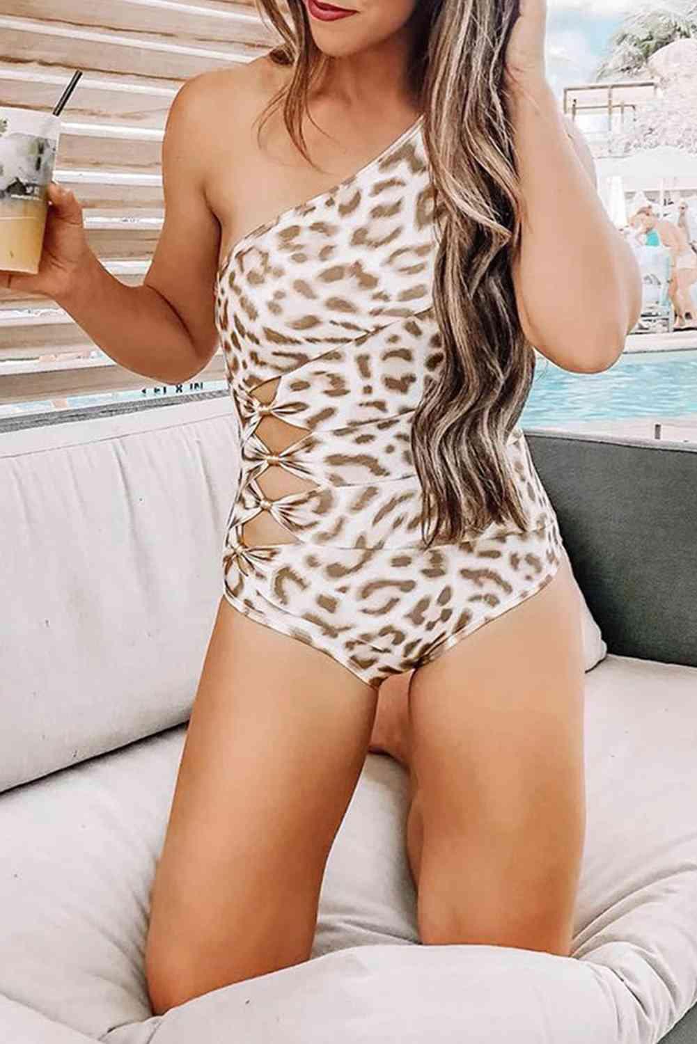 Asymmetrical Leopard Print Cutout Swimsuit - Immenzive
