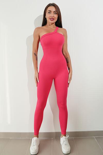 Asymmetrical Neck Wide Strap Active Jumpsuit - Immenzive