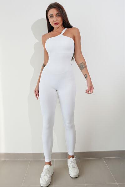 Asymmetrical Neck Wide Strap Active Jumpsuit - Immenzive