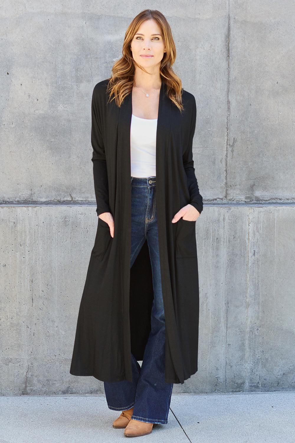 Basic Bae Full Size Open Front Long Sleeve Cover Up - Immenzive