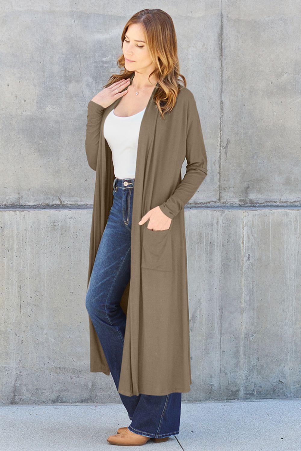 Basic Bae Full Size Open Front Long Sleeve Cover Up - Immenzive