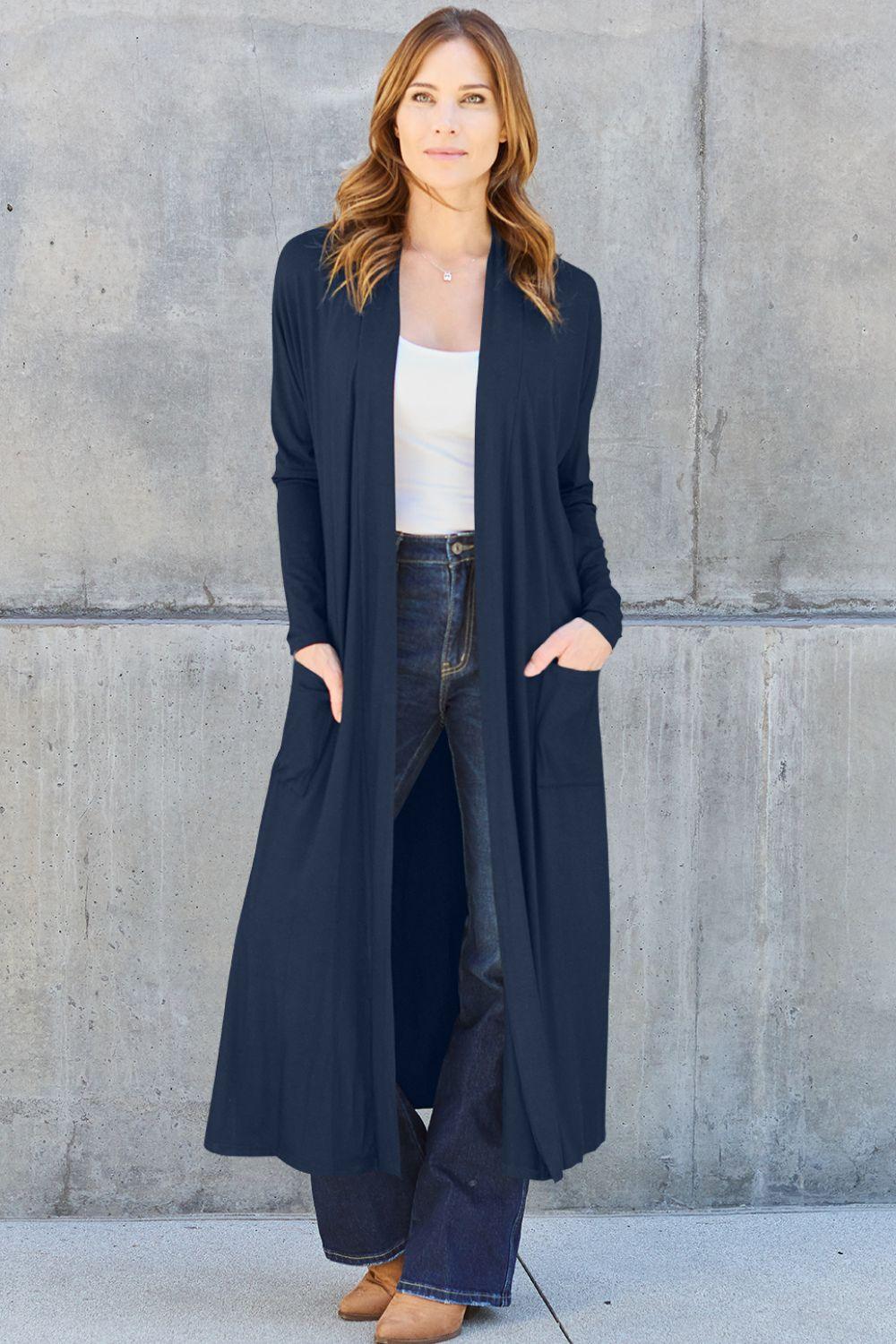 Basic Bae Full Size Open Front Long Sleeve Cover Up - Immenzive
