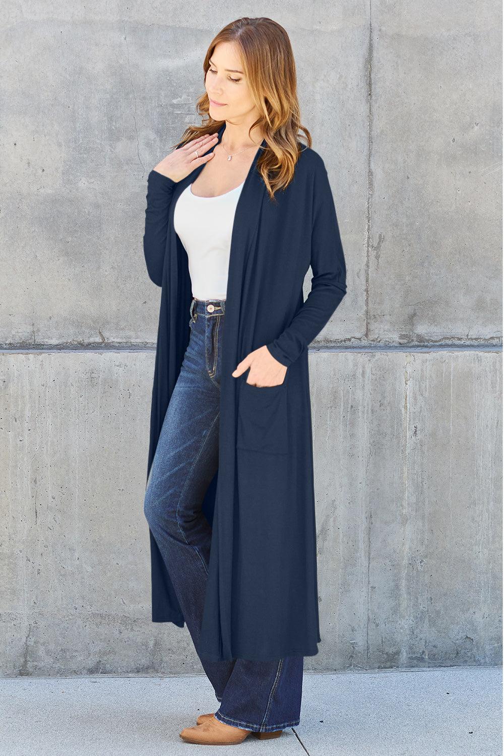 Basic Bae Full Size Open Front Long Sleeve Cover Up - Immenzive